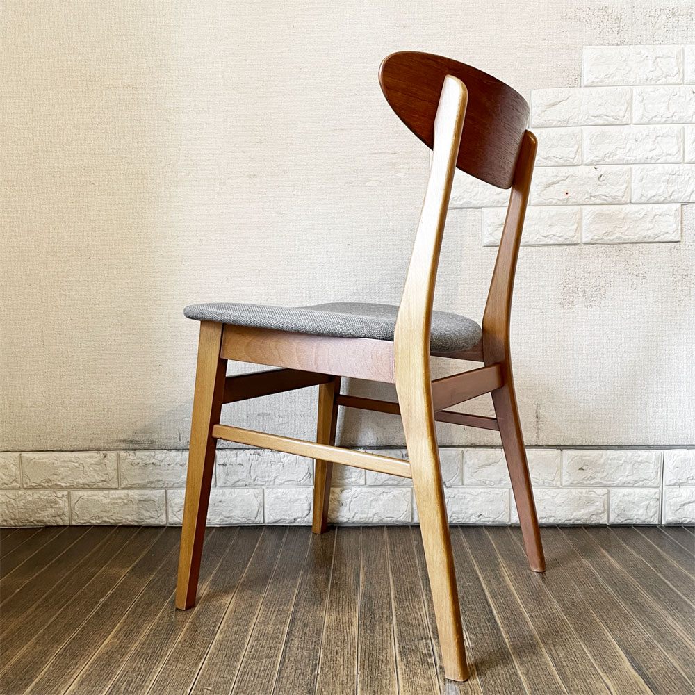 ファーストラップ FARSTRUP サイドチェア No.210 ダイニングチェア チーク材×ビーチ材 ファブリック座面 ライトグレー デンマーク 北欧ビンテージ ◎