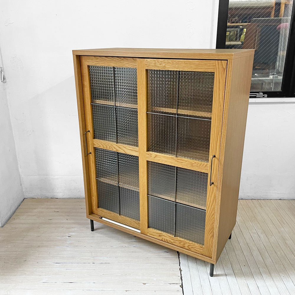 アデペシュ a.depeche カデル cadeal スライドガラス キャビネット ロー slide glass cabinet low オーク材 オイル仕上げ 定価¥79,200- ★