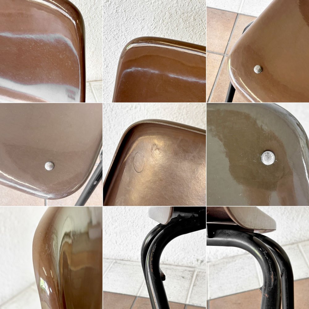 コトブキ KOTOBUKI スタッキングチェア FRP製 シェルチェア スチール脚 ブラウン 剣持勇デザイン ビンテージ ジャパニーズミッドセンチュリー C ◇