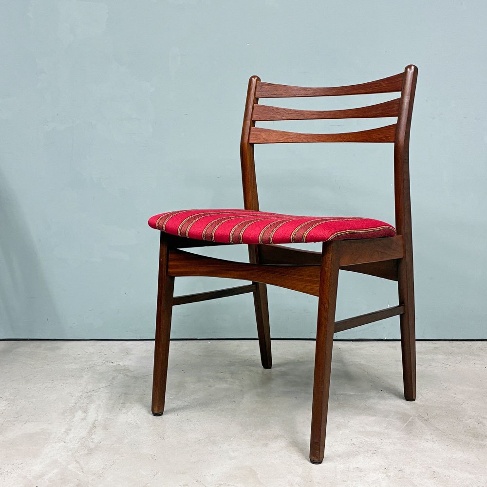 北欧ビンテージ Scandinabian Vintage チーク材 ダイニングチェア ラダーバック レッド系 ストライプ柄 北欧家具 ◎