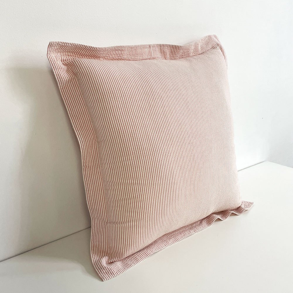 ラルフローレン Ralph Lauren クッションカバー ピローケース ピローシャム シアサッカー W52×52cm ピンク ストライプ ●