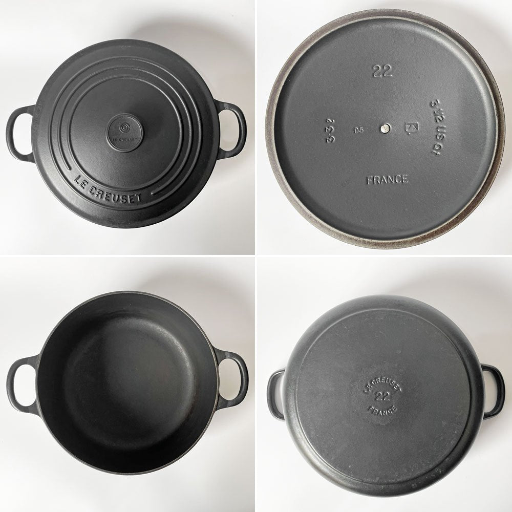 ルクルーゼ LE CREUSET ココットロンド 両手鍋 22cm ブラック 両手鍋 鋳物 ★