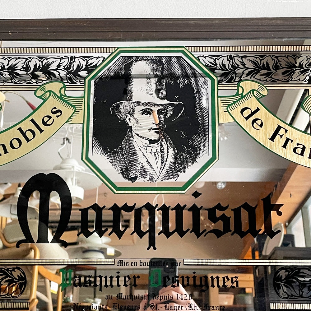 マルキザ marquisat フランスワインメーカー ワインパブミラー ウォールミラー 壁掛け鏡 ウッドフレーム ビンテージ ■
