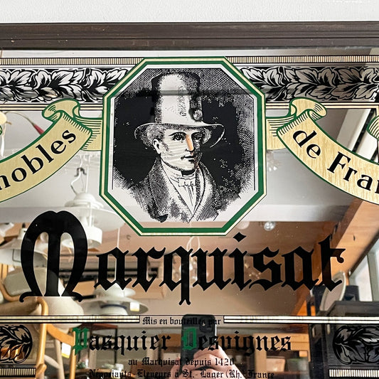 マルキザ marquisat フランスワインメーカー ワインパブミラー ウォールミラー 壁掛け鏡 ウッドフレーム ビンテージ ■