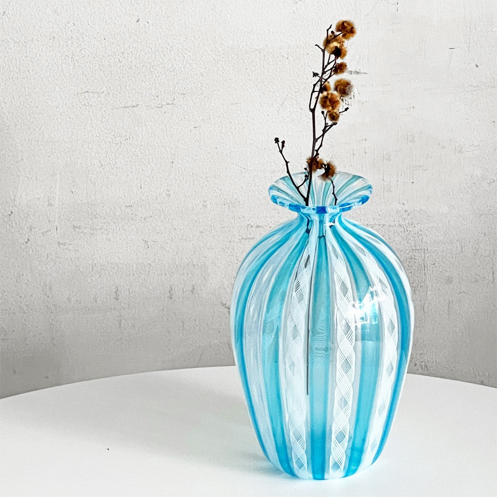 バラリン BALLARIN レースガラス フラワーベース 花瓶 ムラーノ MURANO ベネチアングラス H17.5cm イタリア 工芸品 ■