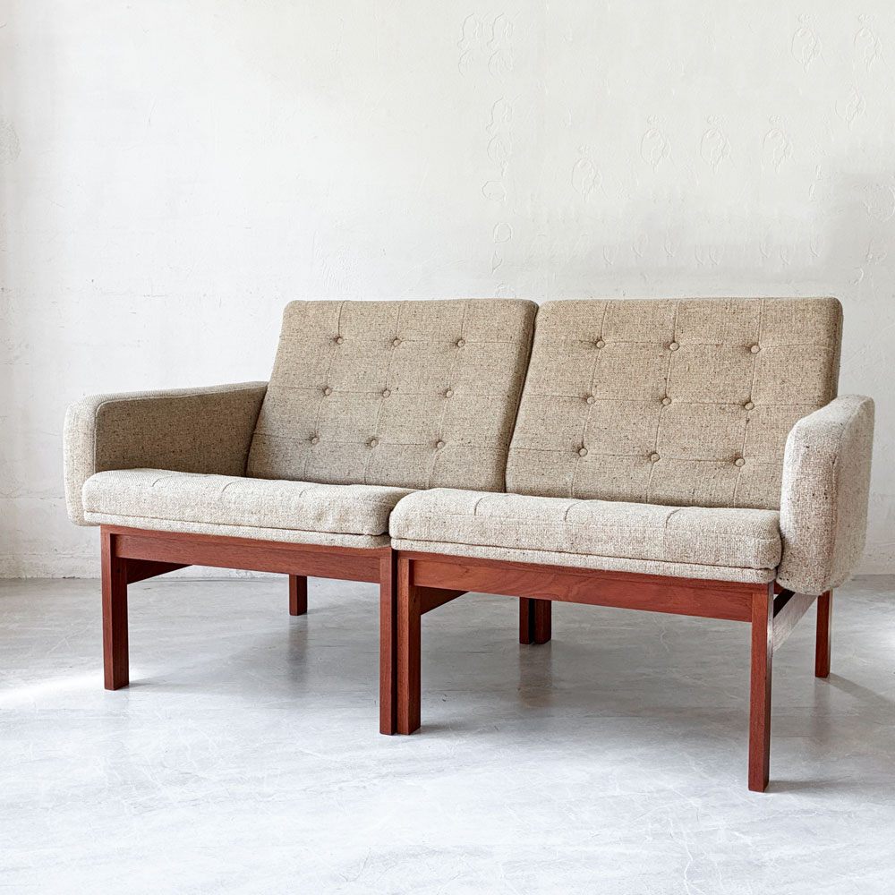 フランス＆サン France & Søn モジュラインソファ Moduline Sofa ラウンジチェア 2Pソファ チーク材 グレーファブリック デンマークビンテージ ★
