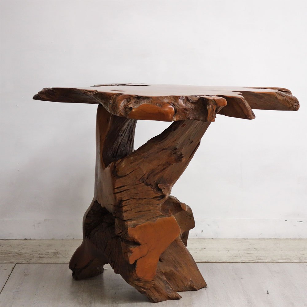 クラフトファニチャー Craft furniture チーク無垢材 原木 ダイニングテーブル カフェテーブル W101cm 一枚板 天然木 プリミティブ ●