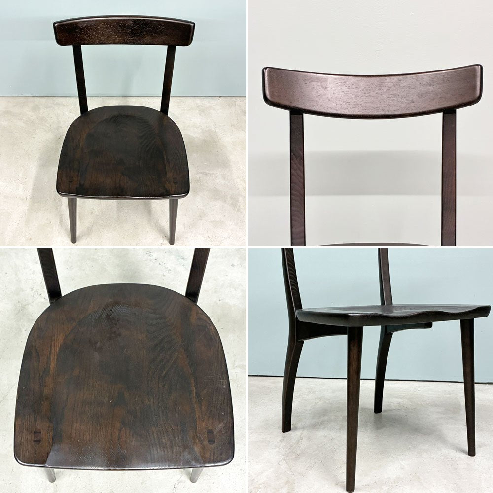 IDC大塚家具 OTSUKA フィルスリー Fill3 ダイニングチェア オーク無垢材 板座 座繰り ダークブラウン 廃番 B ◎