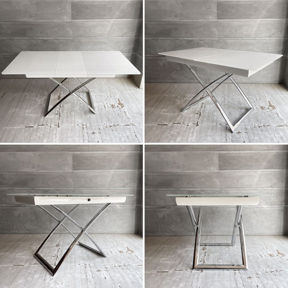 カリガリス Calligaris マジックジェイ Magic-J リフティングテーブル 伸長＆昇降式 ダイニングテーブル コーヒーテーブル ガラストップ エクストラホワイト イタリアモダン 説明書付 ♪