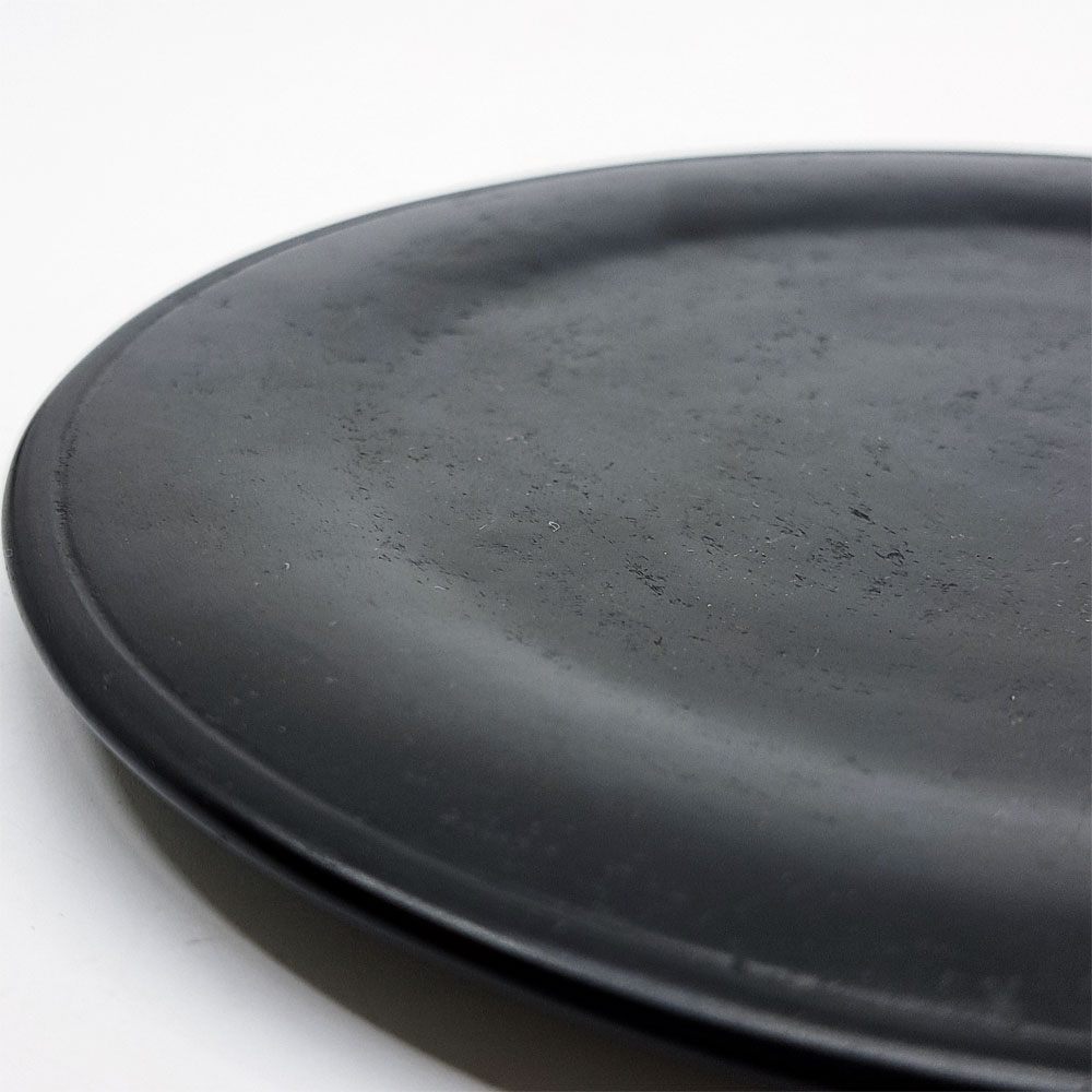 杉田明彦 リム皿 小 木製プレート Φ22cm 欅 漆器 黒 現代作家 B ●