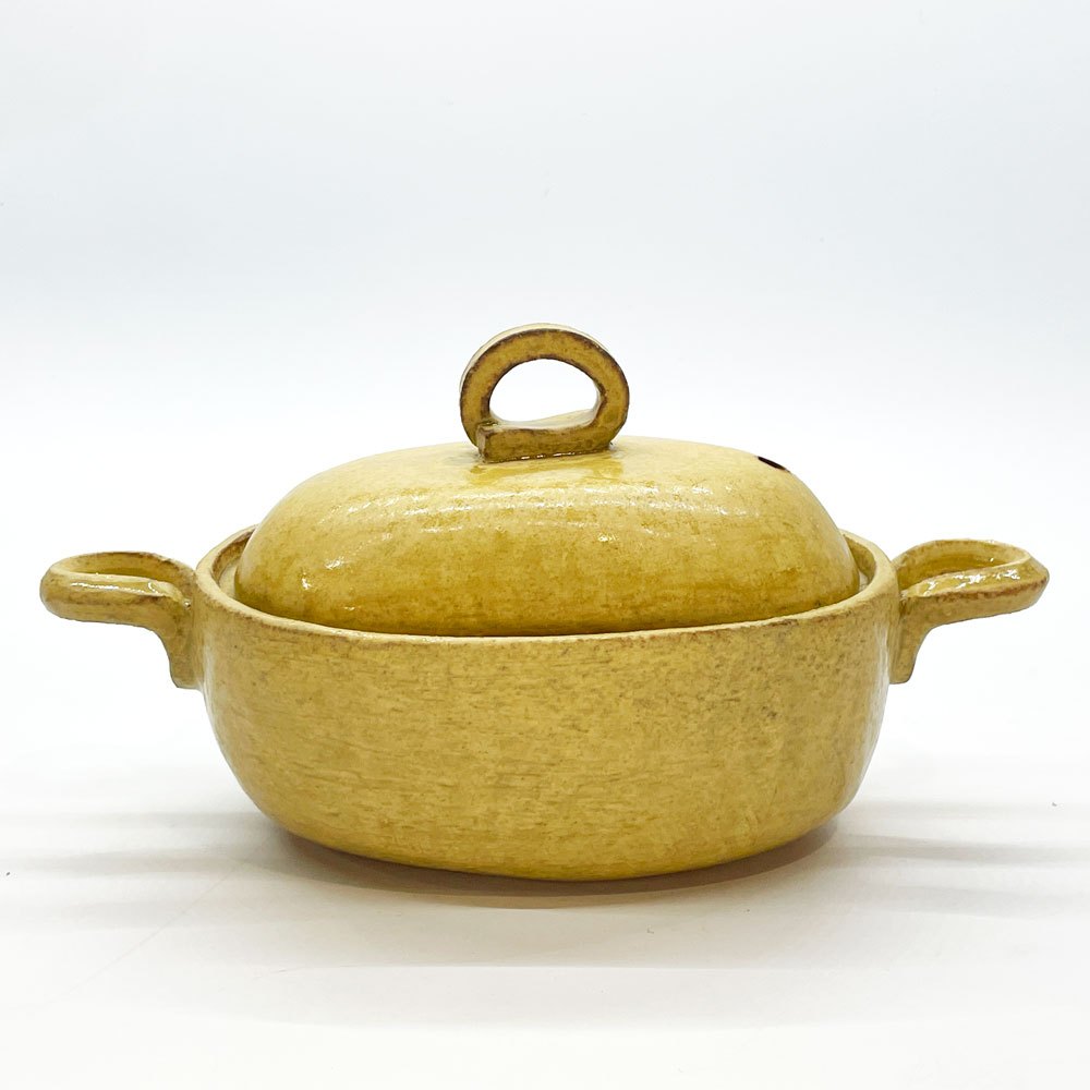 小川佳子 Yoshiko Ogawa 耐熱鍋 土鍋 蓋付 オーバル 楕円 陶器 直火可 W24cm 現代作家 A ★