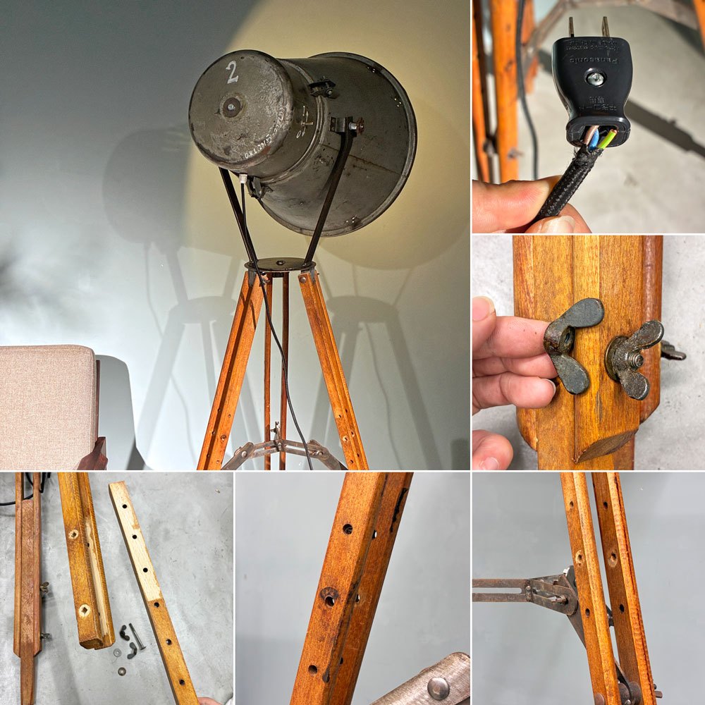 ビンテージ Vintage トライポッド フロアスタンド 3脚 リメイク フロアランプ インダストリアル スポットライト 測量機 店舗什器 ◎