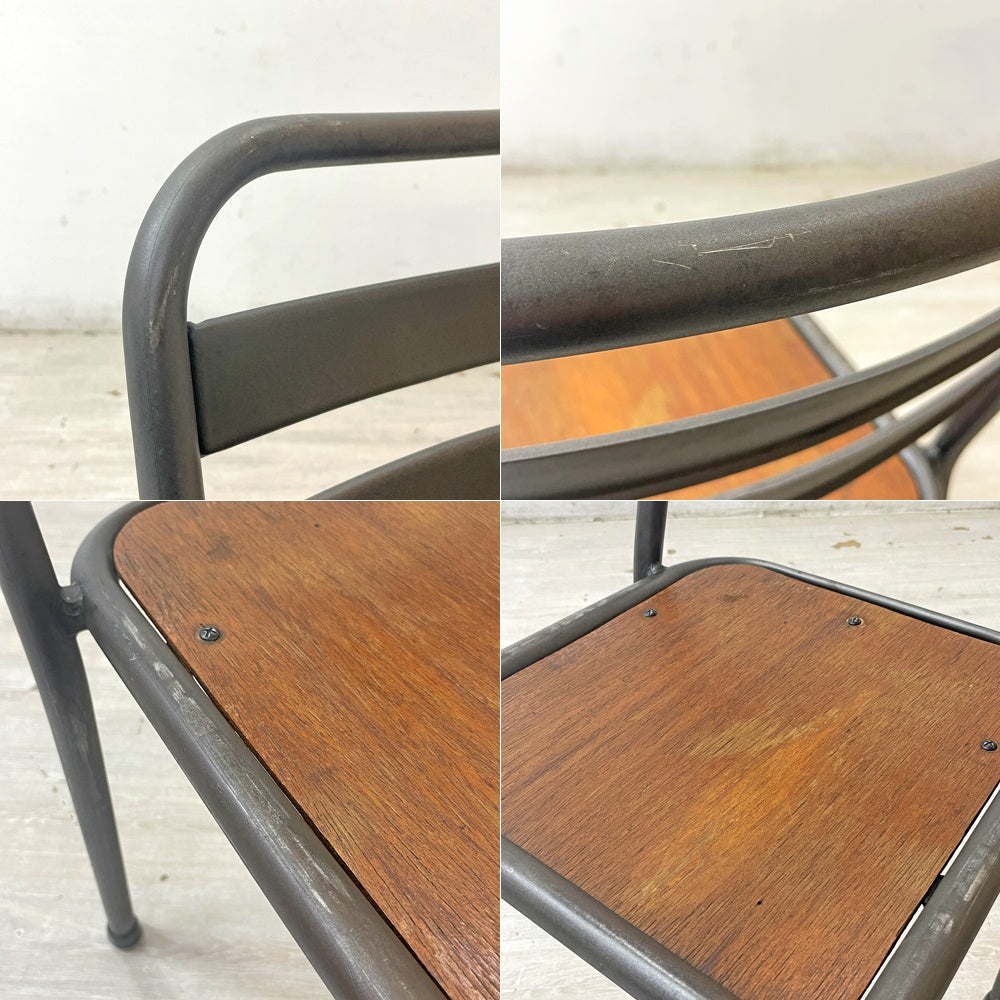 フランスビンテージ  french vintage スチールフレーム スタッキングチェア プライウッドシート インダストリアルデザイン ●