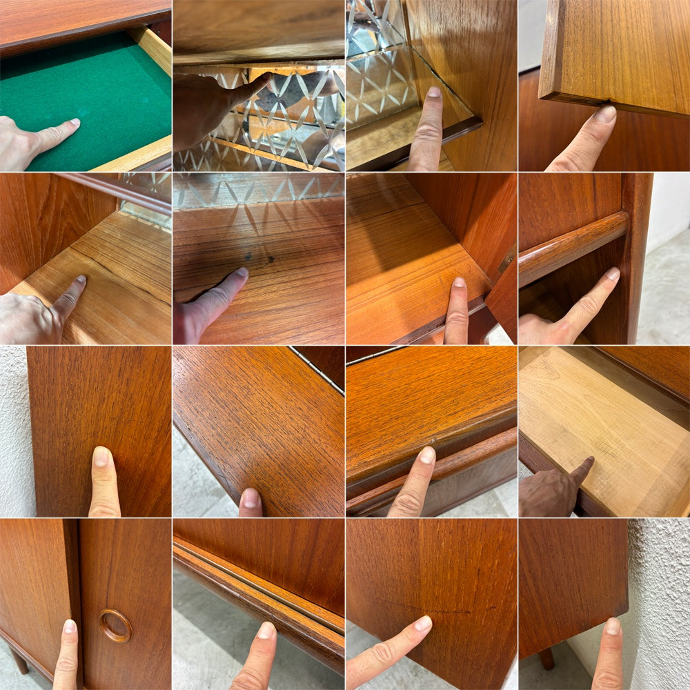 デンマーク 1960's ビンテージ チーク材 ハイボード 北欧家具 ミッドセンチュリー 収納家具 ライティングビューロー 本棚 セクレタリーブックケース 飾り棚 ハイサイドボード 食器棚 ホームバー リビングボード 〓