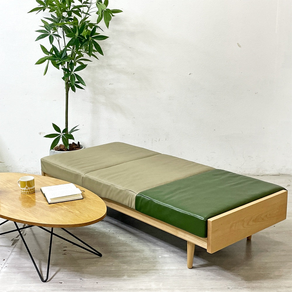 グラフ graf × 相合家具 SOGO デイベッドベンチ Day bed bench ホワイトアッシュ材 レザー w171cm ●