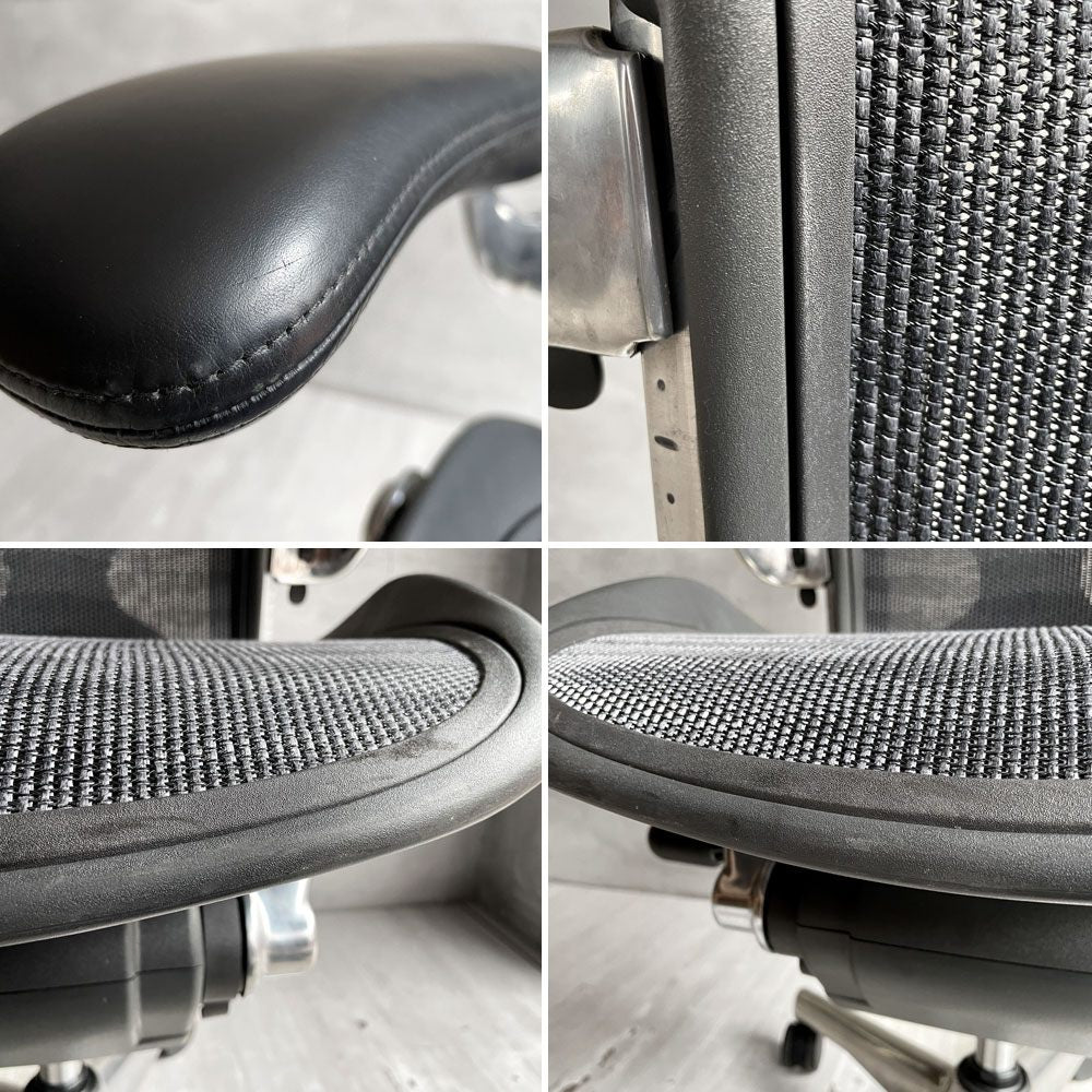ハーマンミラー Herman Miller アーロンチェア  Aeron Chair タキシードメッシュ フル装備 Bサイズ ポスチャーフィット ポリッシュドアルミベース レザーアーム ビル・スタンフ ＆ ドン・チャドウィック ♪