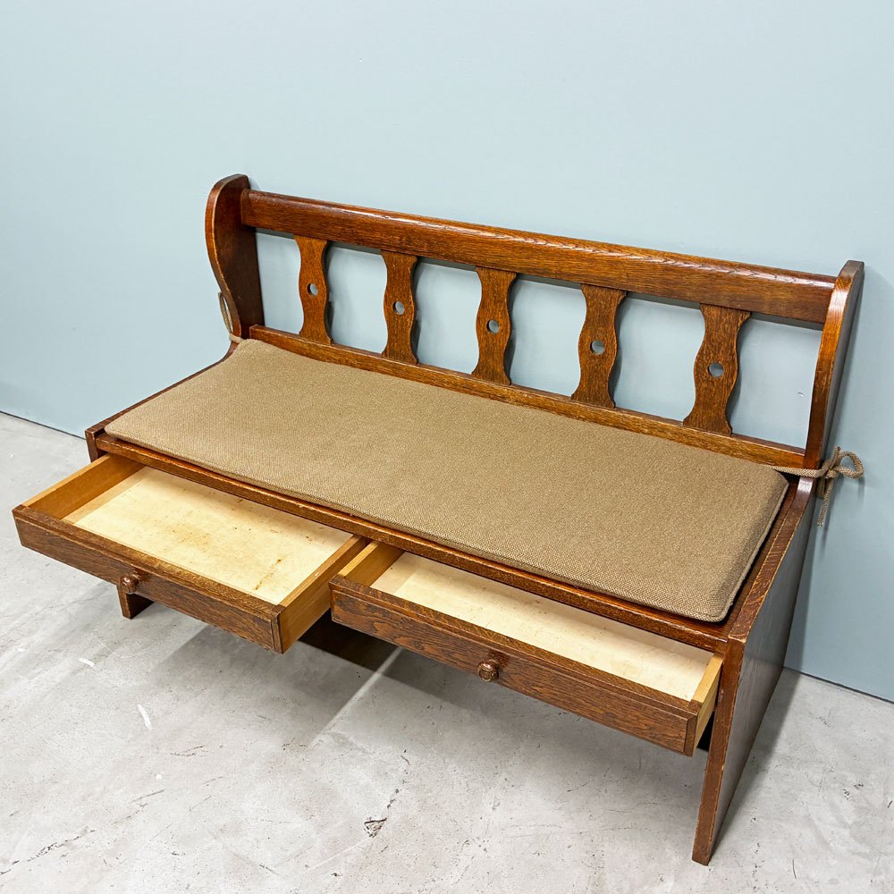 三越家具 ブルージュ Brugge ベンチ 2ドロワー シーンクッション付き オーク無垢材 カントリーハウス クラシカル 英国スタイル ◎