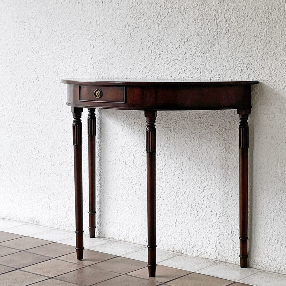 ビンテージ Vintage 半円形 木製 コンソールテーブル 1ドロワー デスク アンティーク クラシカルデザイン ◇