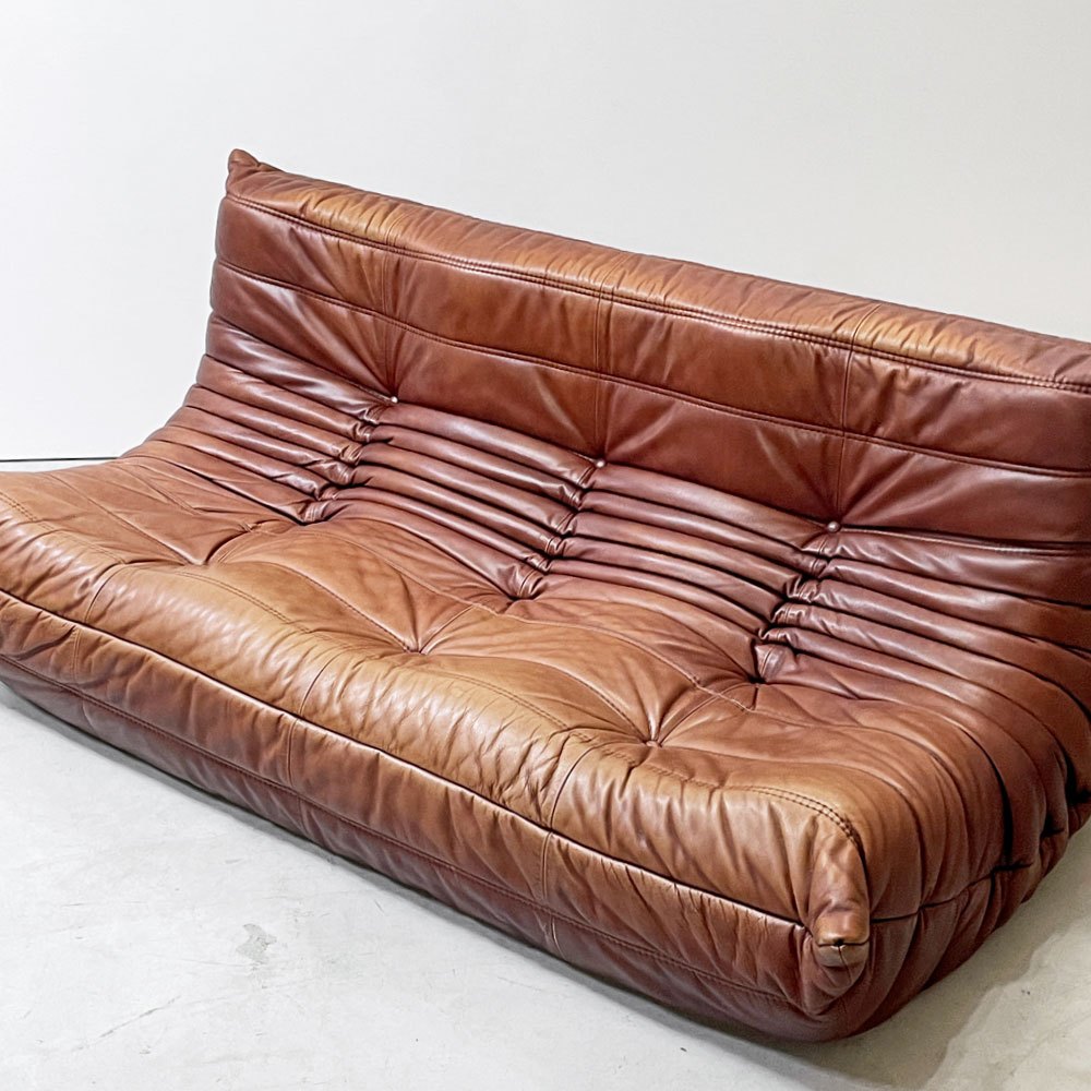 リーンロゼ ligne roset トーゴ TOGO 3Pソファ 3人掛けソファ 3シーター 本革 ブラウン ミッシェル・デュカロワ Michel Ducaroy ●