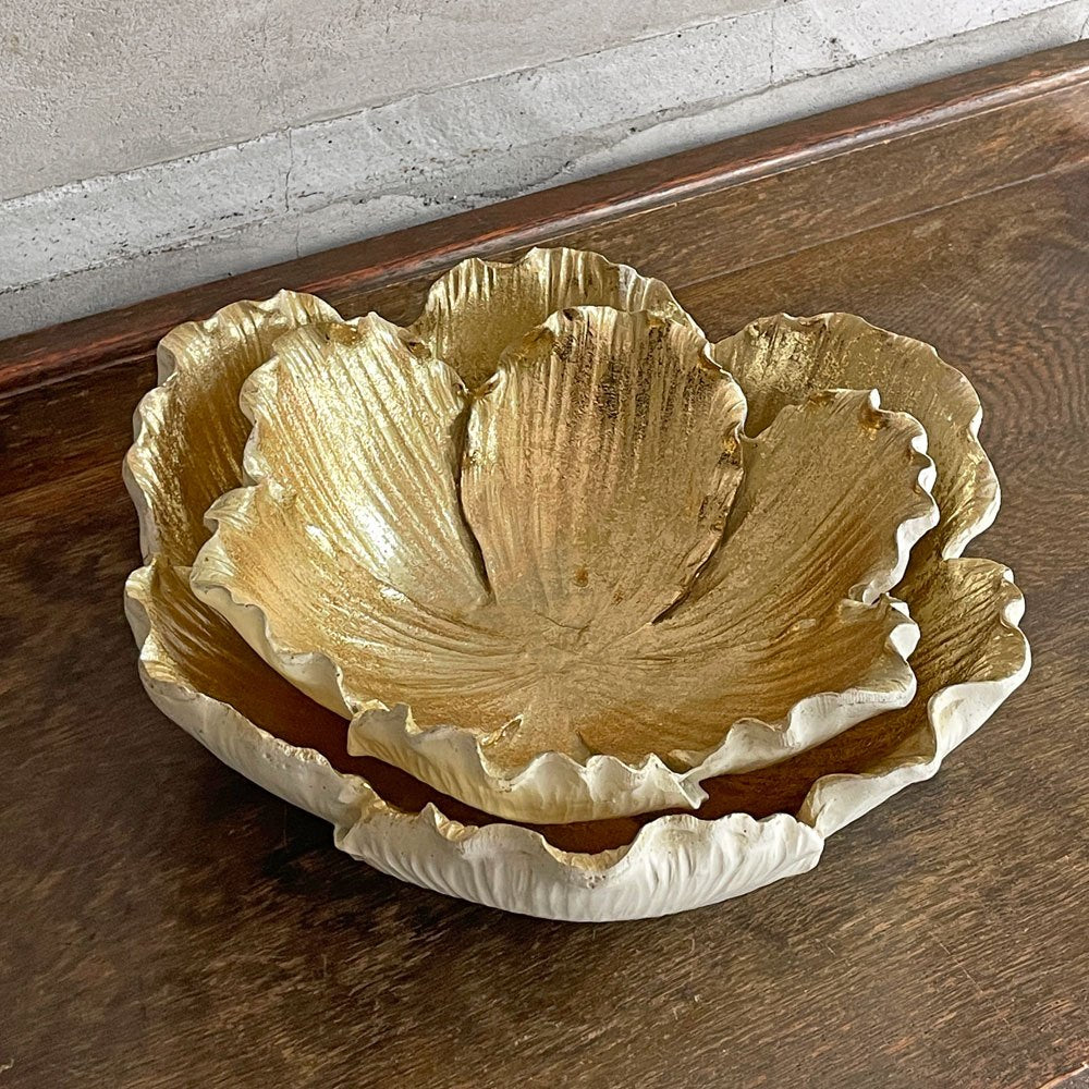 カレ KARE フラワーブルーム Bowl Flower Bloom クリームゴールド Cream Gold キャンドルホルダー ボウル プレート 2枚セット 廃番 ♪