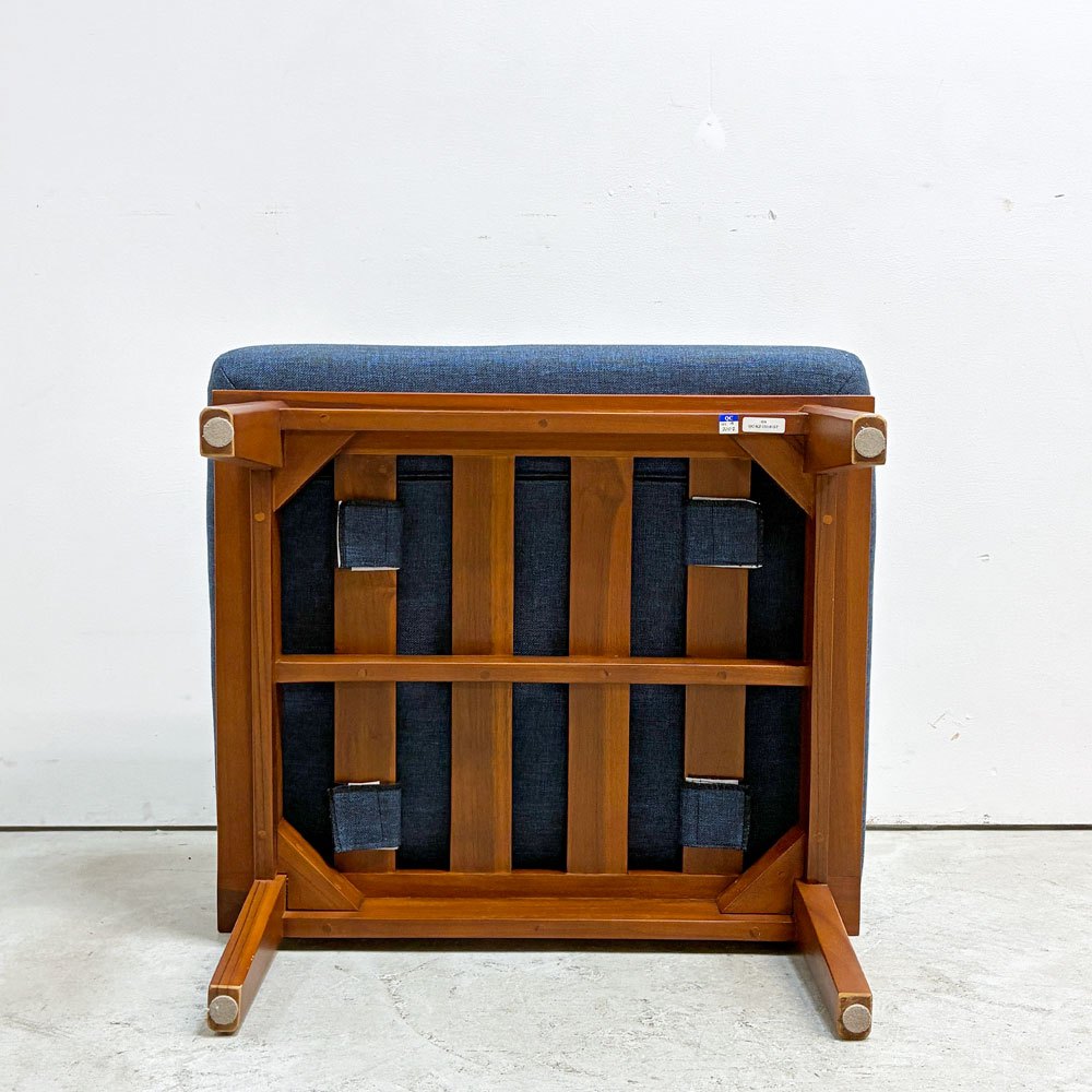スキャンティーク SCANTEAK コニスカ KONISKA オットマン フットスツール チーク無垢材 ファブリック ブルー系 カバーリング 北欧スタイル ●