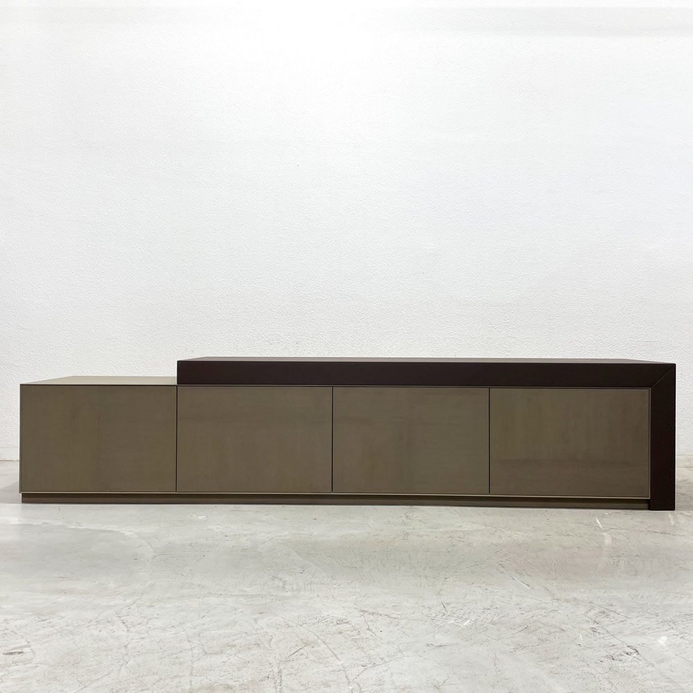 モダンデザイン シアターボード テレビボード オーク材 レザートップ フラップ扉 W270cm オーダーメイド家具 〓