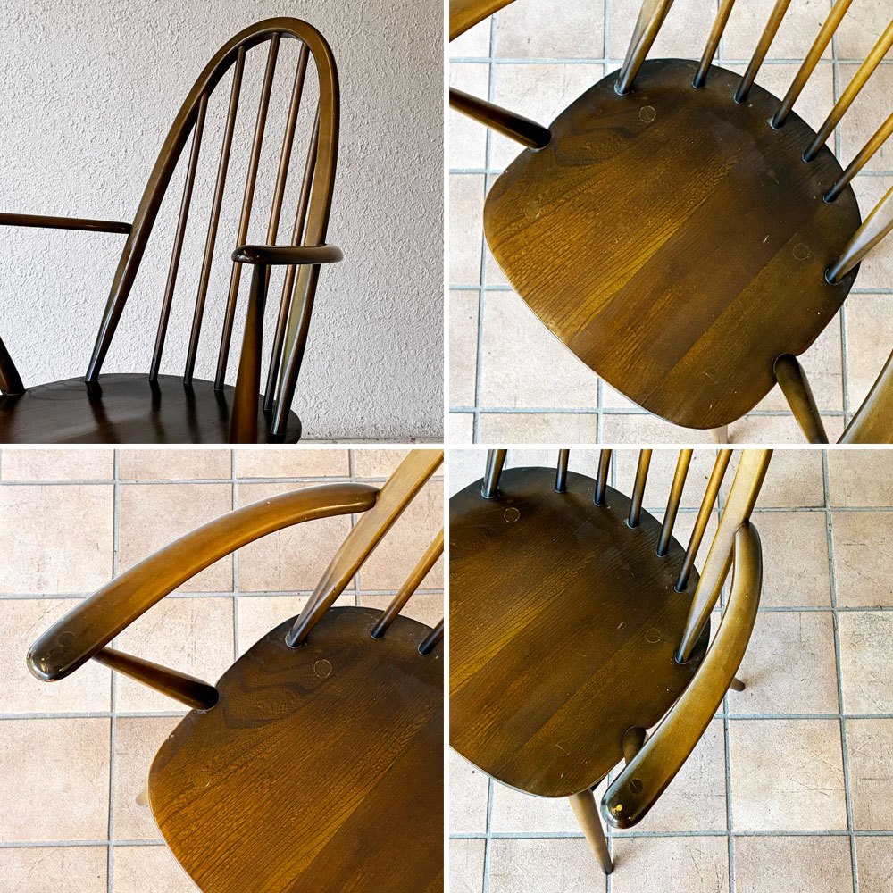 アーコール Ercol クエーカーチェア アームチェア ハイバック オールドコロニアル ブラウン エルム材 × ビーチ材 UKビンテージ 英国家具 ◇