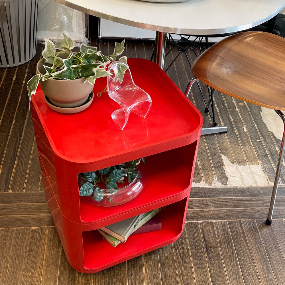カルテル Kartell コンポニビリスクエアエレメント ロータイプ2段+キャスター付き レッド アンナ・カステッリ・フェリエーリ ビンテージ イタリアモダン ◎