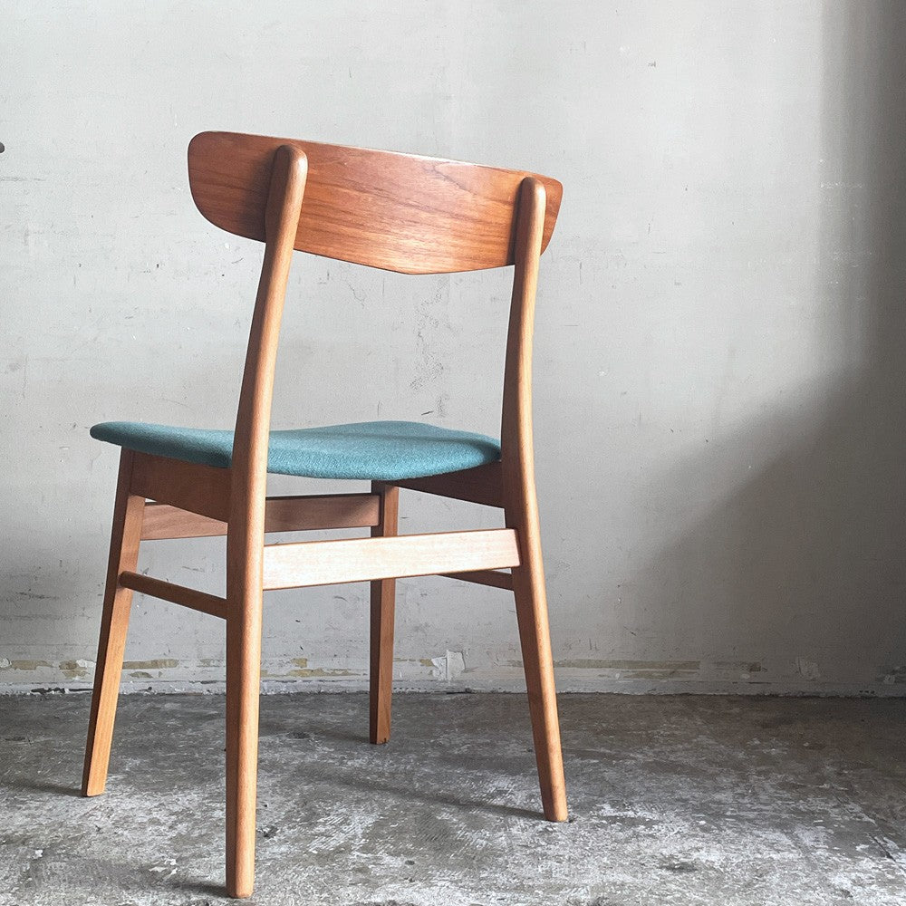 北欧ビンテージ Scandinavian vintage ダイニングチェア チーク材 x ビーチ材 ブルー系 ファブリック 北欧家具 ■