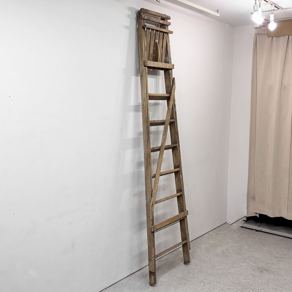 ビンテージ vintage 木製 ステップラダー 脚立 8段 ディスプレイラック 折りたたみ式 店舗什器 古道具 ●