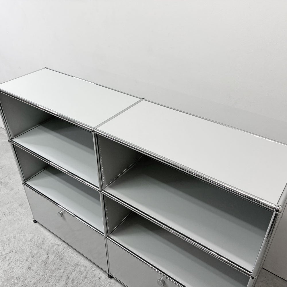 ユーエスエムハラー USM Haller モジュラーファニチャー キャビネット シェルフ 2列3段 2ドロワー 2ハーフドロワー ライトグレー アジャスター付き 定価￥427,488- ●