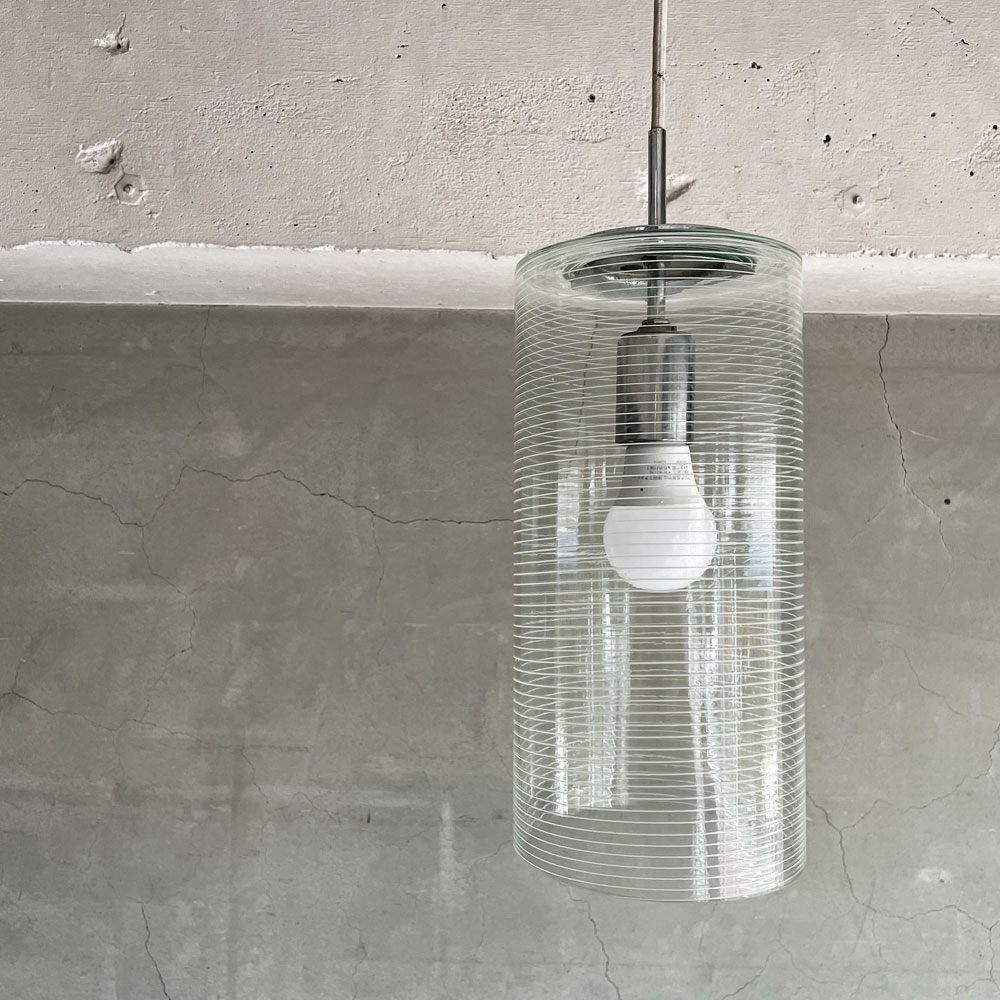 森部照明 MORIBE SHOMEI 糸巻ガラスシェード ペンダントライト クリア 円柱 モダンデザイン ビンテージ ♪