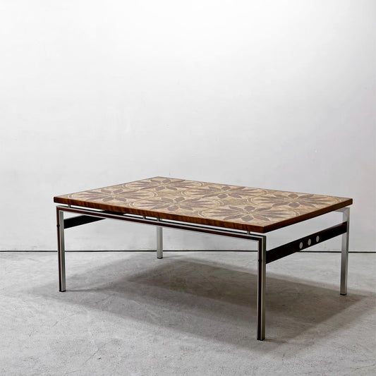 北欧ビンテージ Scandinavian vintage タイルトップ コーヒーテーブル ローテーブル W123cm チーク材 ローズウッド スチールレッグ 北欧家具 Blackboard購入品 ●