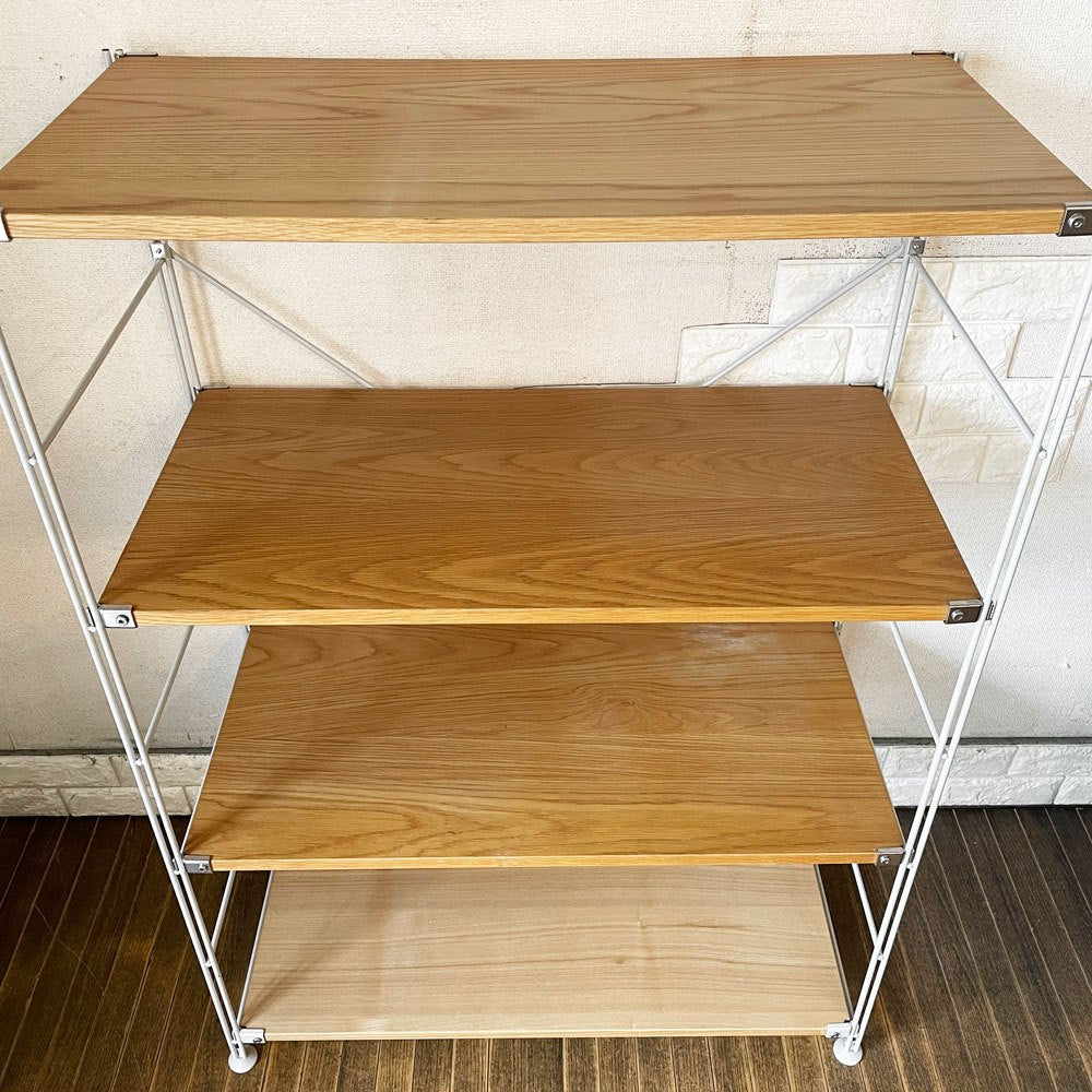 無印良品 MUJI スチールユニットシェルフ 4段 オーク材×3+タモ材棚板 W84cm オープンシェルフ 収納棚 合計定価約￥24,930- ◎