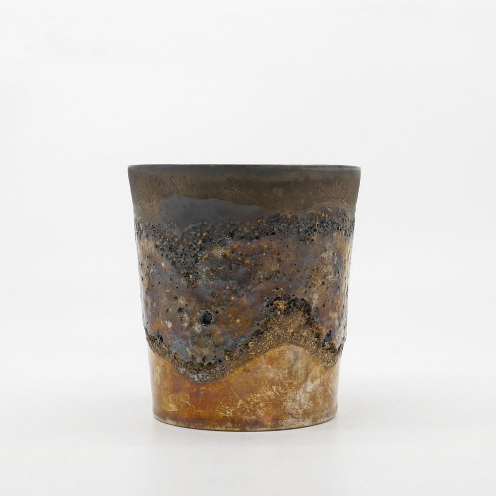 福村 龍太 Ryuta Fukumura 銀彩カップ フリーカップ Φ9xH9.5cm 半磁器 日月窯 陶芸 現代作家 ●