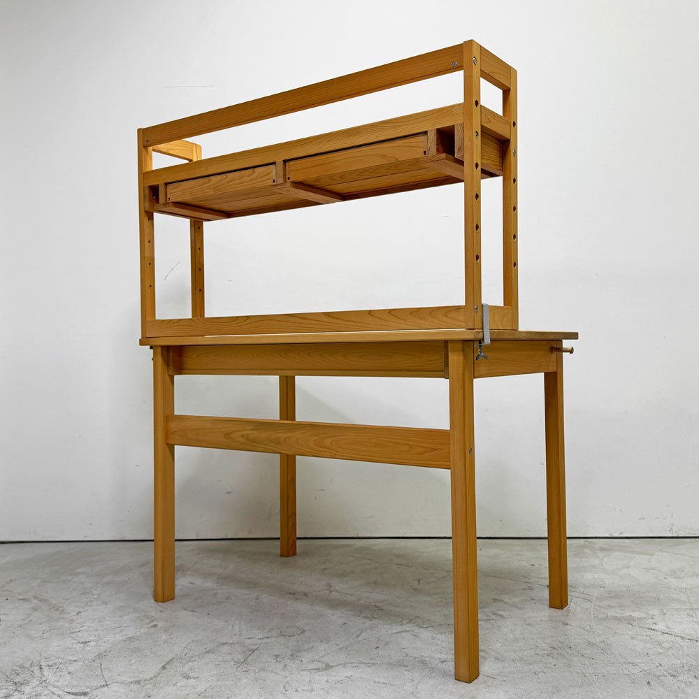 キシル XYL 4本脚デスク 100 + 机棚 つまみタイプ 100 + キシルZライト デスクライト ひのき無垢材 学習机 ●