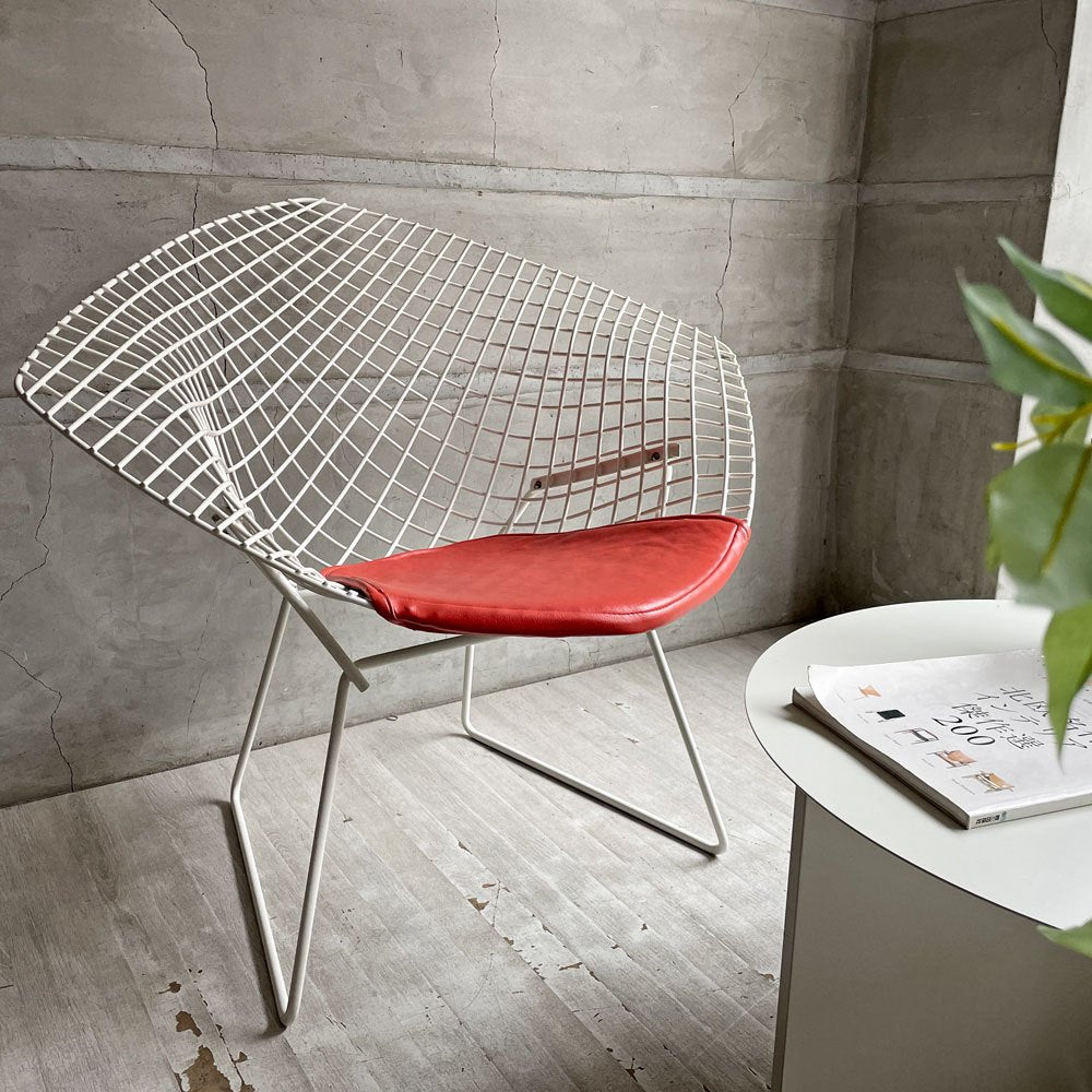 ノル Knoll ビンテージ ダイヤモンドチェア Diamond Chair ハリー・ベルトイア Harry Bertoia ホワイトフレーム シートパッド付 ミッドセンチュリー ♪