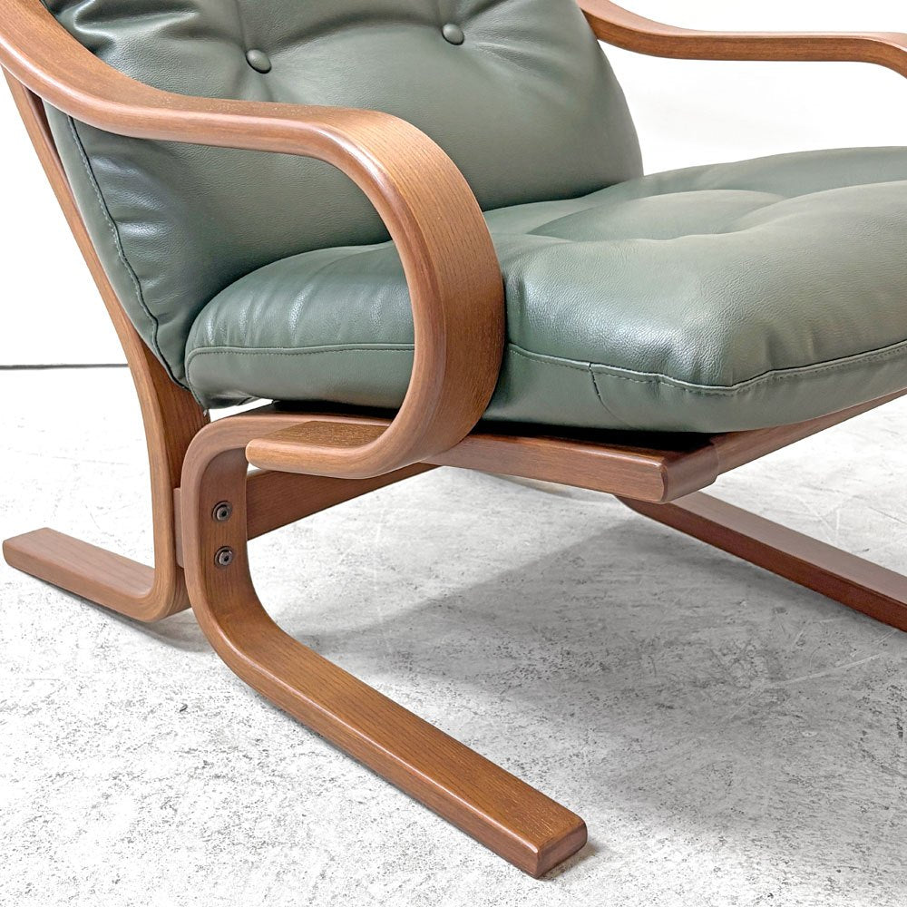 冨士ファニチア FUJI FURNITURE アージオ Agio 1人掛け 両肘 アームチェア ウォールナット材 成形合板 レザー ●