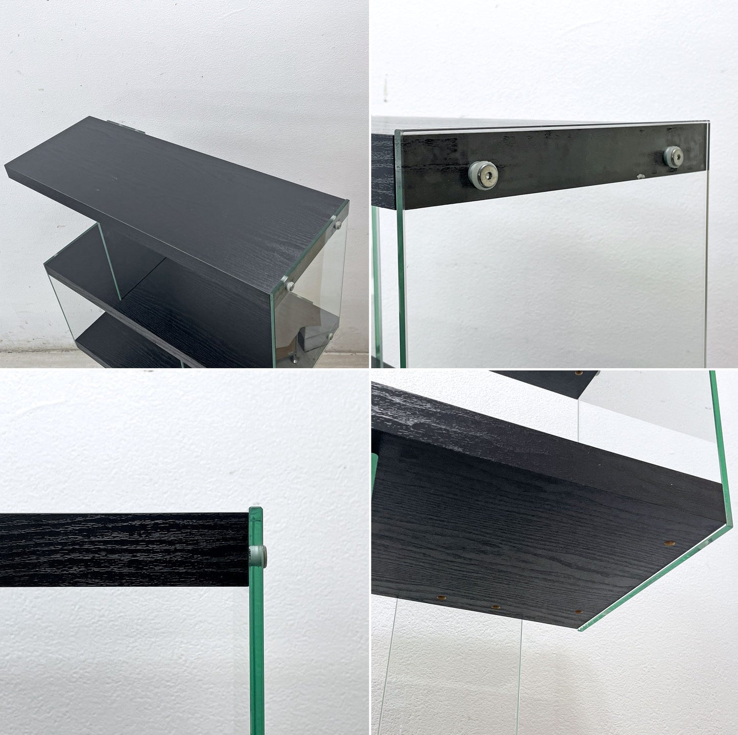 モダンデザイン Modern Design ウッド調棚板ｘガラス オープンシェルフ ディスプレイケース 飾り棚 S字 階層型 ●
