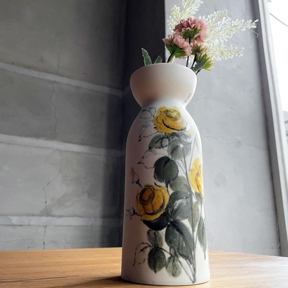 ARABIA クッカ Kukka フラワーベース イエローローズ 花瓶 Hilkka-Liisa Ahola 陶器 ビンテージ ♪