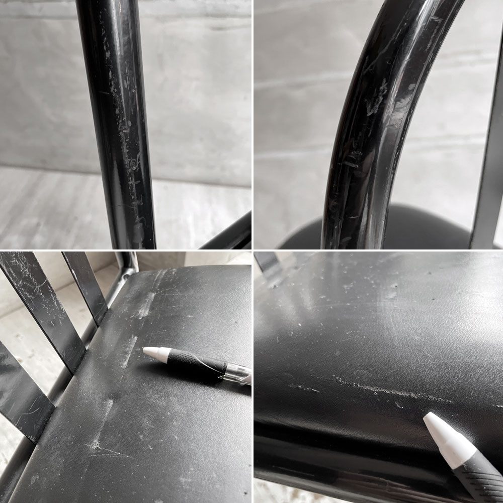 フランスビンテージ French Vintage ステヴァンチェア Stevens Chair モデルC Model C ブラック レザー クッションシート ロベール・マレ＝ステヴァンス 刻印有 B ♪