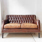 UKビンテージ チェスターフィールド 2シーターソファ ラブソファ 本革 鋲打ち スタッズ 英国家具 ★