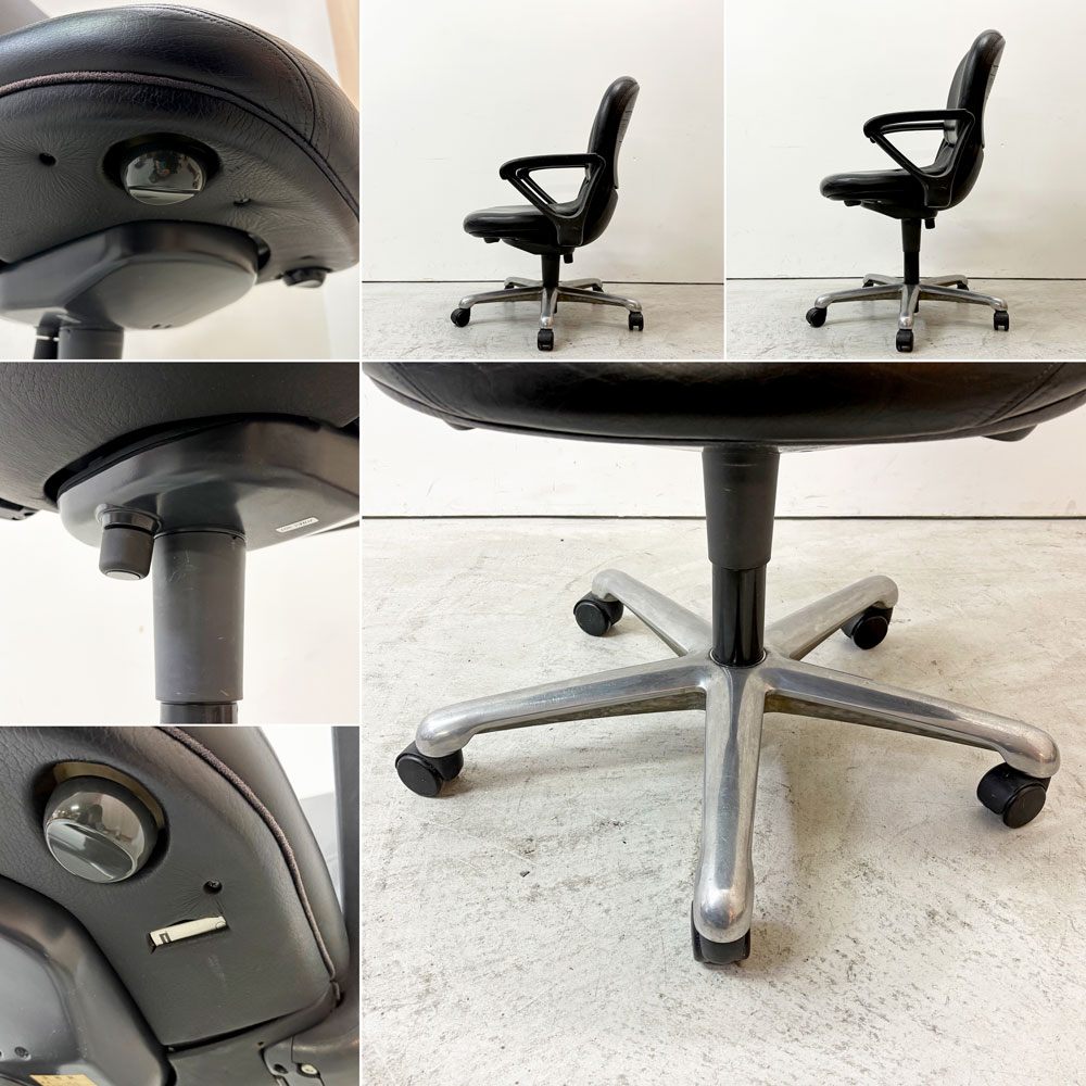内田洋行 UCHIDA コアチェア CORE CHAIR デスクチェア オフィスチェア ブラックレザー キャスター付 説明書付 ●