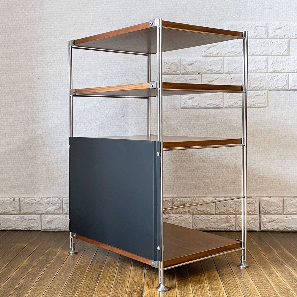 無印良品 MUJI ステンレスユニットシェルフ ウォールナット棚 1列4段 バックパネル Ｗ58 H83cm 本棚 飾り棚 収納棚 ◎