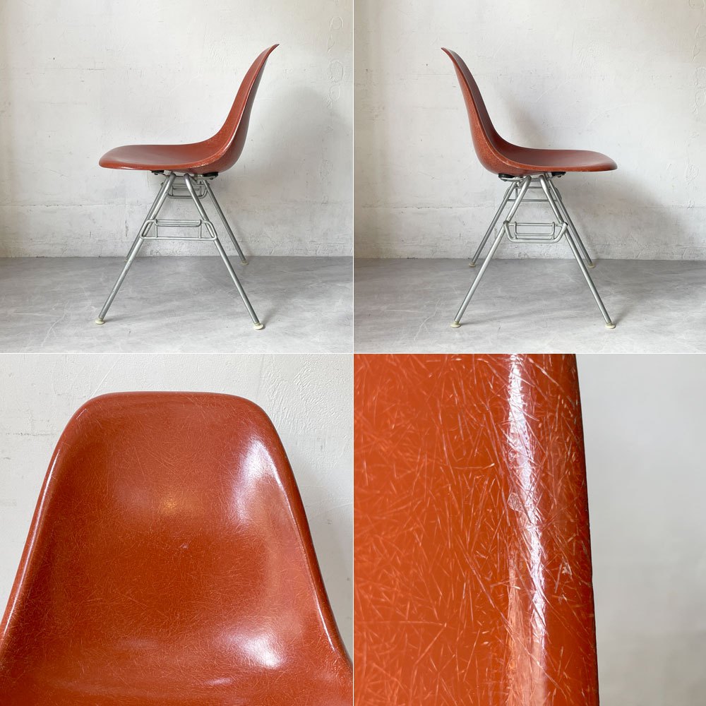 ハーマンミラー Herman Miller サイドシェルチェア セカンド 2nd FRP テラコッタ スタッキングベース イームズ ビンテージ B★