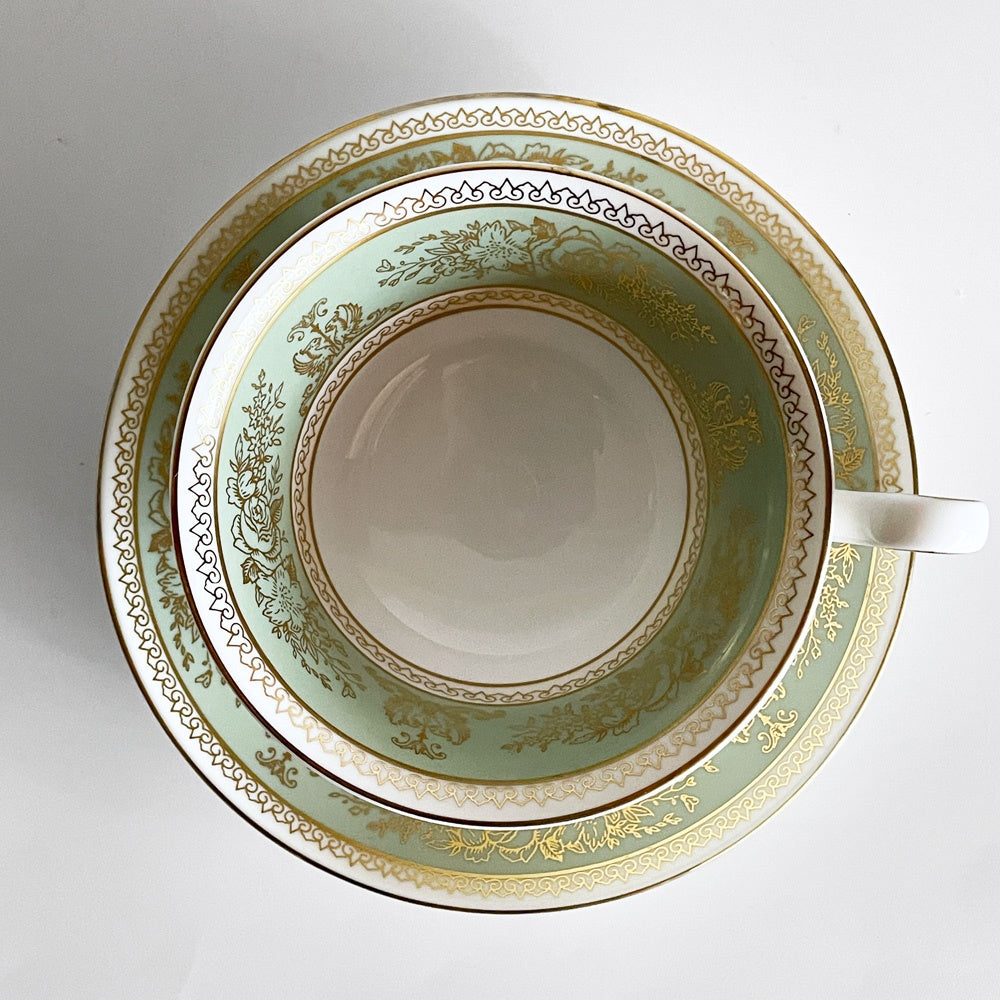 ウェッジウッド WEDGWOOD コロンビア Columbia セージグリーン ティーカップ&ソーサー C&S ボーンチャイナ 陶磁器 黒壺 イギリス ■