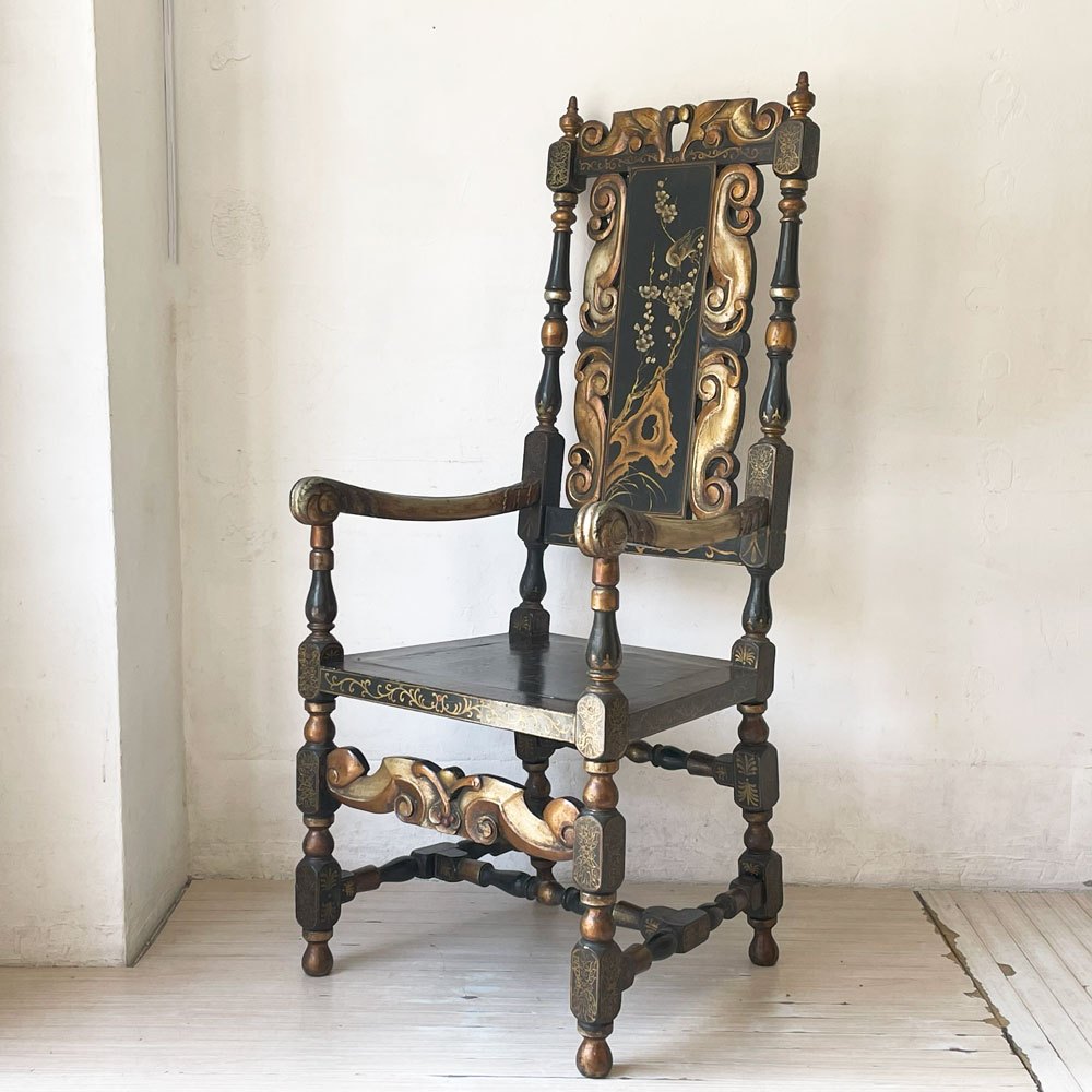 中国家具 黒漆 アームチェア アジアン家具 伝統工芸 飾り彫り 中国美術 ★