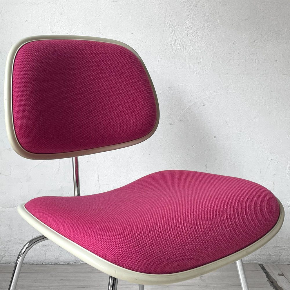 ハーマンミラー Herman Miller ツーピースプラスチックチェア Two Piece Plastic Chair DCM ホワイト マゼンタ ファブリック張替済 ビンテージ イームズ 希少 ★