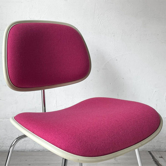 ハーマンミラー Herman Miller ツーピースプラスチックチェア Two Piece Plastic Chair DCM ホワイト マゼンタ ファブリック張替済 ビンテージ イームズ 希少 ★