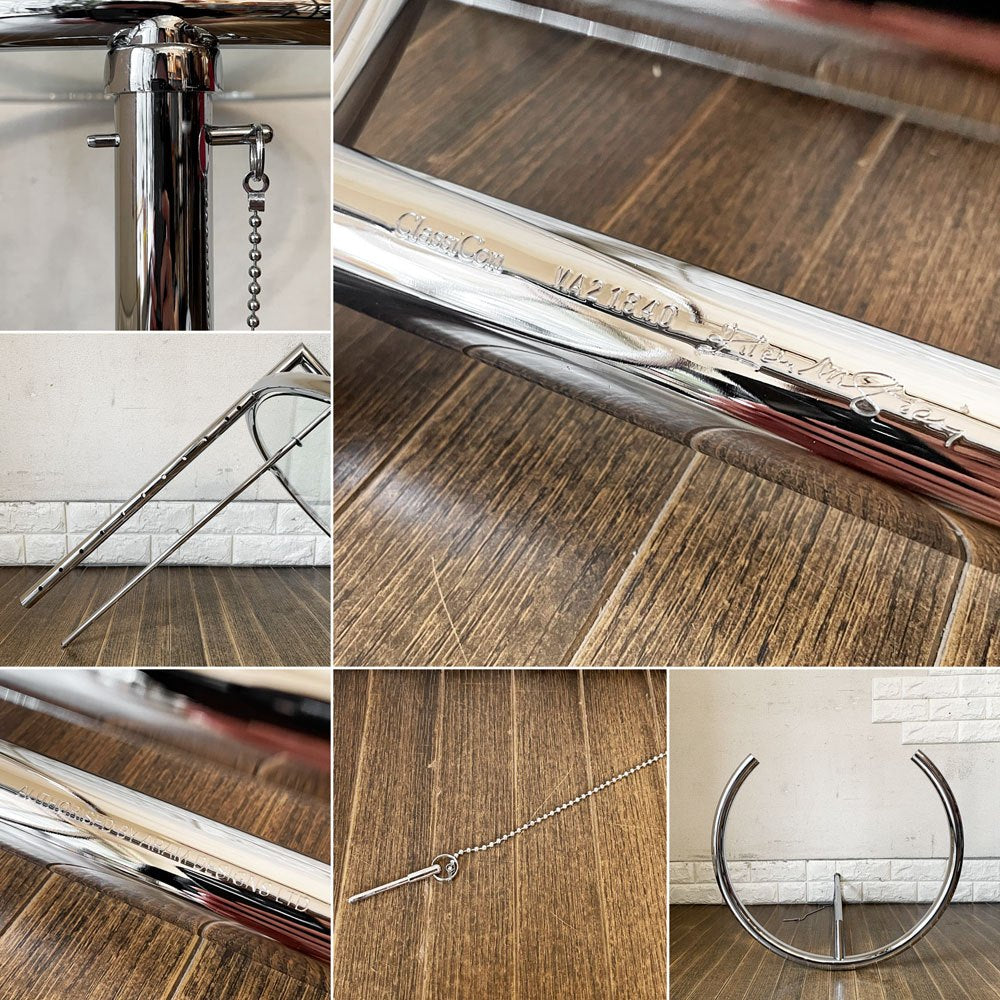 クラシコン ClassiCon アジャスタブルテーブル E1027 サイドテーブル ガラストップ クロームフレーム Φ50.5cm アイリーン・グレイ ドイツ 定価￥217,800- ◎